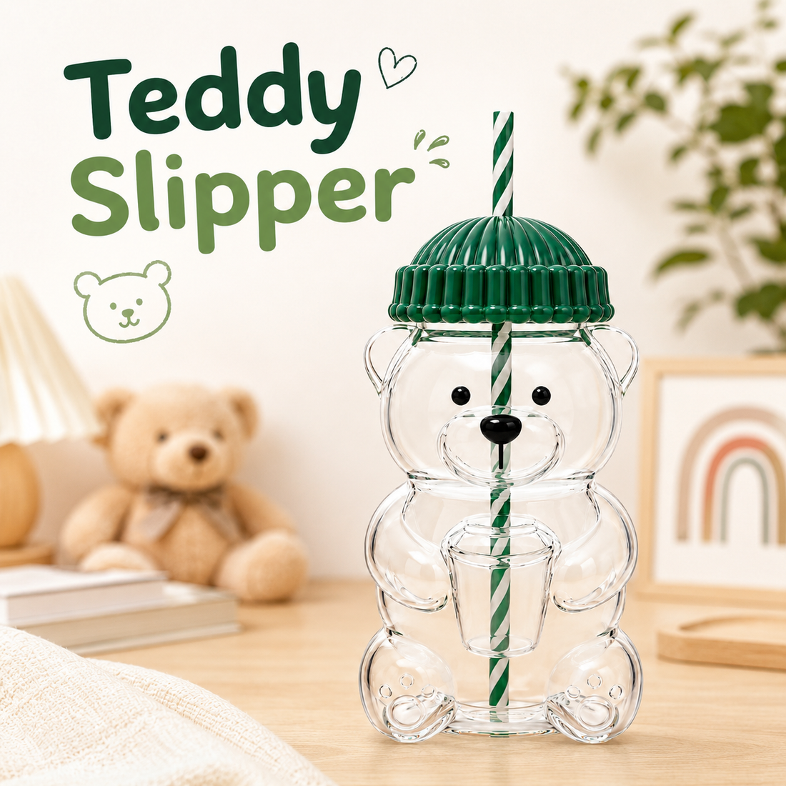 Kikinova Teddy Bear Sipper Cup with Straw &amp; Lid Cute Bear Shape Drink Bottle