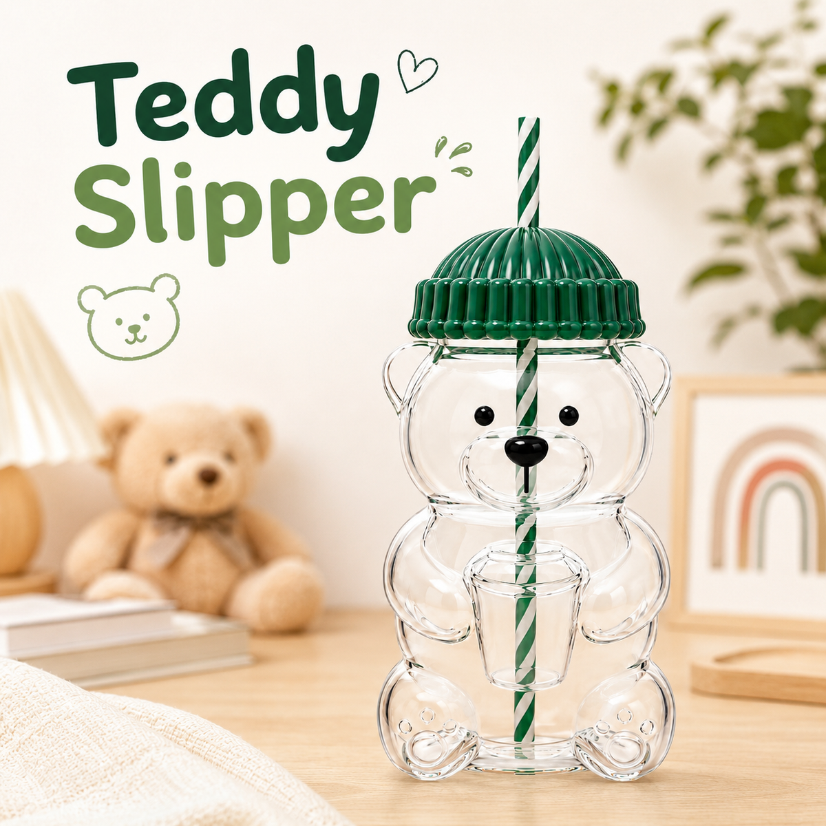 Kikinova Teddy Bear Sipper Cup with Straw &amp; Lid Cute Bear Shape Drink Bottle