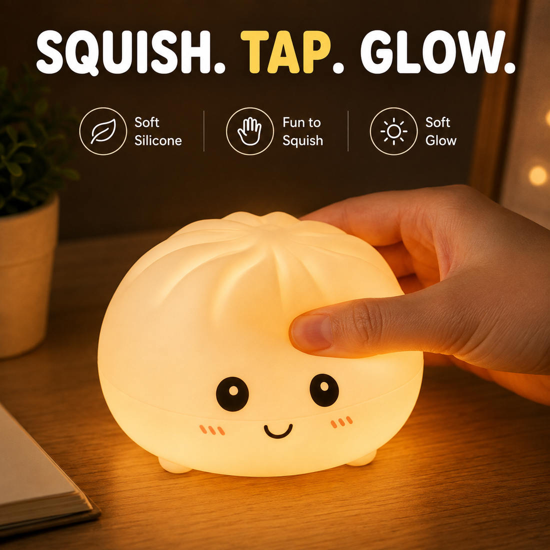 Kikinova Silicone Dumpling Night Light, Color Changing LED Bedside Lamp, Night Light For Kids, Dumpling Toy