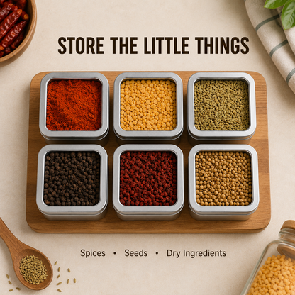 Square Mini Tin Storage Container for Kitchen | Small Container for Spices, Seeds, Dry Fruits &amp; Dry Ingredients