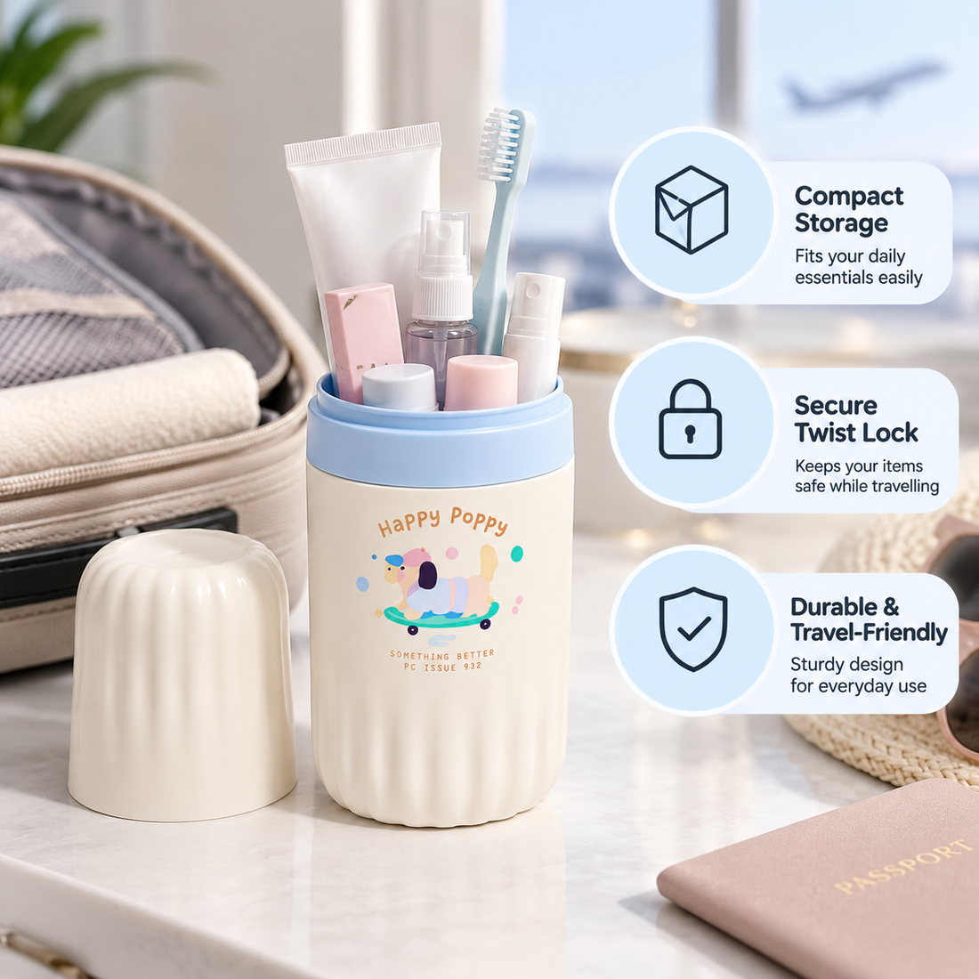 Cute Travel Organizer for Toiletries &amp; Daily Essentials | Compact Storage Case for Toothbrush, Skincare &amp; Travel Accessories | Available in 2 Colors