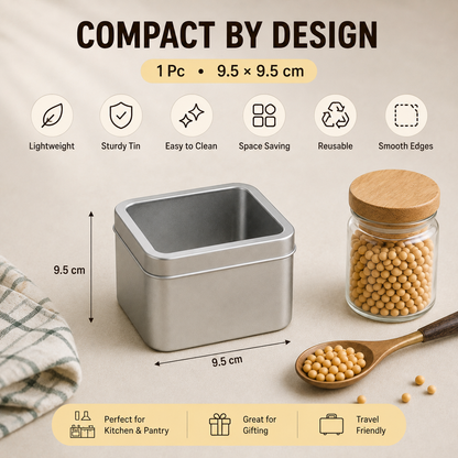 Square Mini Tin Storage Container for Kitchen | Small Container for Spices, Seeds, Dry Fruits &amp; Dry Ingredients